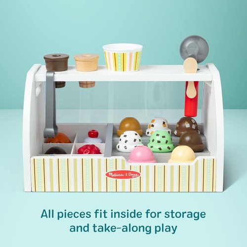 Melissa & Doug Wooden Ice Cream Counter Set - 28 Pretend Play Food Accessories for Kids 3+