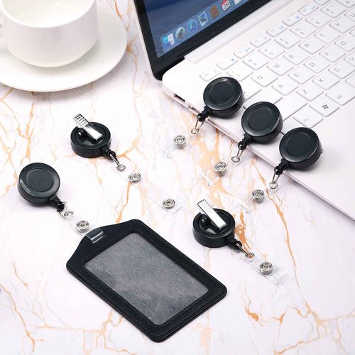Mimorou 150 Pcs Black Retractable Badge Reels Bulk Holders Reels Clip with Alligator Swivel Clip by ID for School Office Supplies