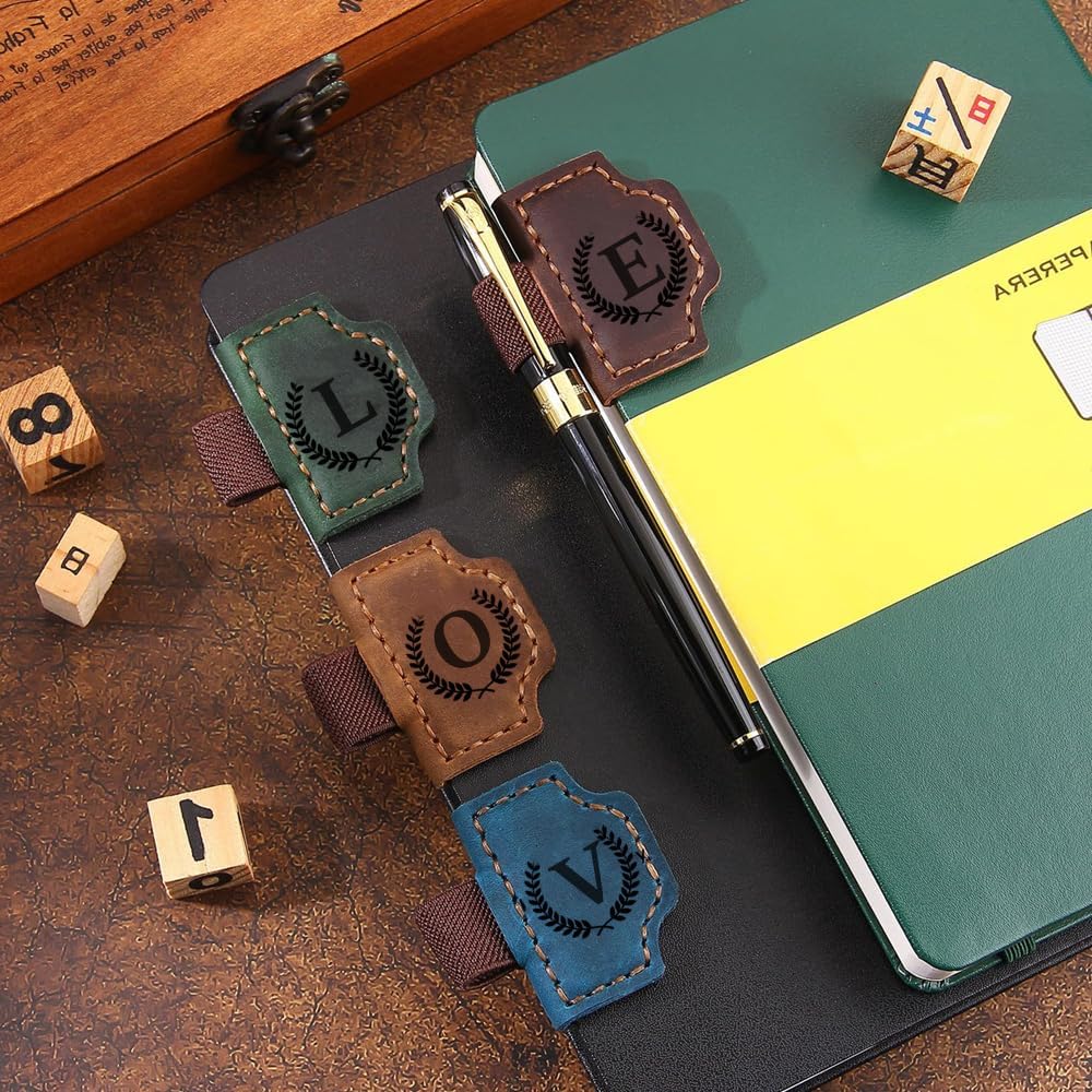 Skiennix Custom Leather Bookmark with Pen Holder - Personalized Magnetic Book Marker for Men & Women | Red, M