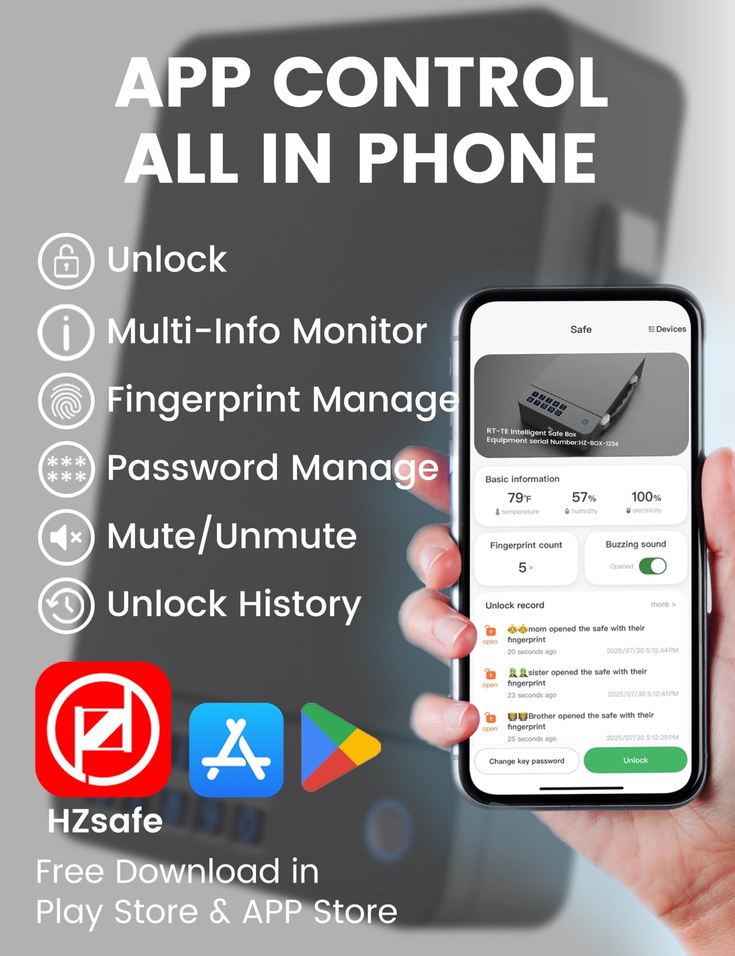 SOLILES Biometric Gun Safe - 4-Way Unlock (APP/Fingerprint/PIN/Key) - 2000mAh Rechargeable - 100 Fingerprint Memory - Patented Lock Core - Silent Operation