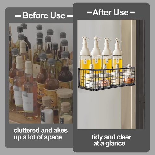Ganydet Magnetic Basket, Magnetic Shelf for Fridge, Magnetic Spice Rack Wire Mesh Magnetic organizer Holder Accessories for Office Kitchen Classroom Storage, Black-High, 9.44" x 4" x 3.14"