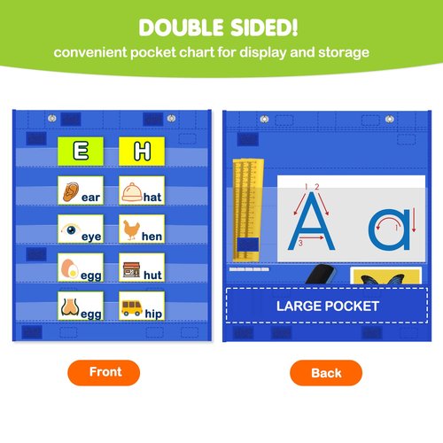 EAMAY Classroom Magnetic Pocket Chart for Kids, Mini Double-Sided Pocket Charts for Teachers Fits 3" Sentence Strips and Cards(14" x 17") (6)