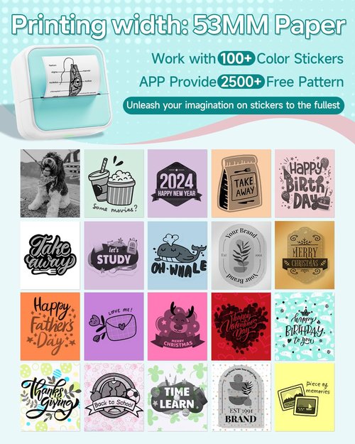HiHTV Sticker Printer - Mini Sticker Maker Machine with 3 Roll Tapes, Classroom Must Haves Bluetooth Portable Inkless Printpods Pocket Printer for Kids Study Notes, Anatomical Diagrams, Photos, Gift