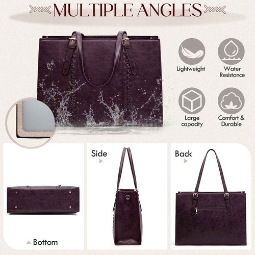 RAINSMORE Laptop Bag for Women, 15.6 inch Laptop Tote Bag PU Waterproof Computer Work Bags for Women Professional Business Office Briefcase Lightweight Shoulder Handbags, Purple