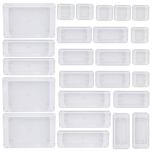ATVAX 25 PCS Clear Plastic Drawer Organizer Set,Vanity Organizer Storage Bins Containers,4 Size Desk Drawer Organizer Tray