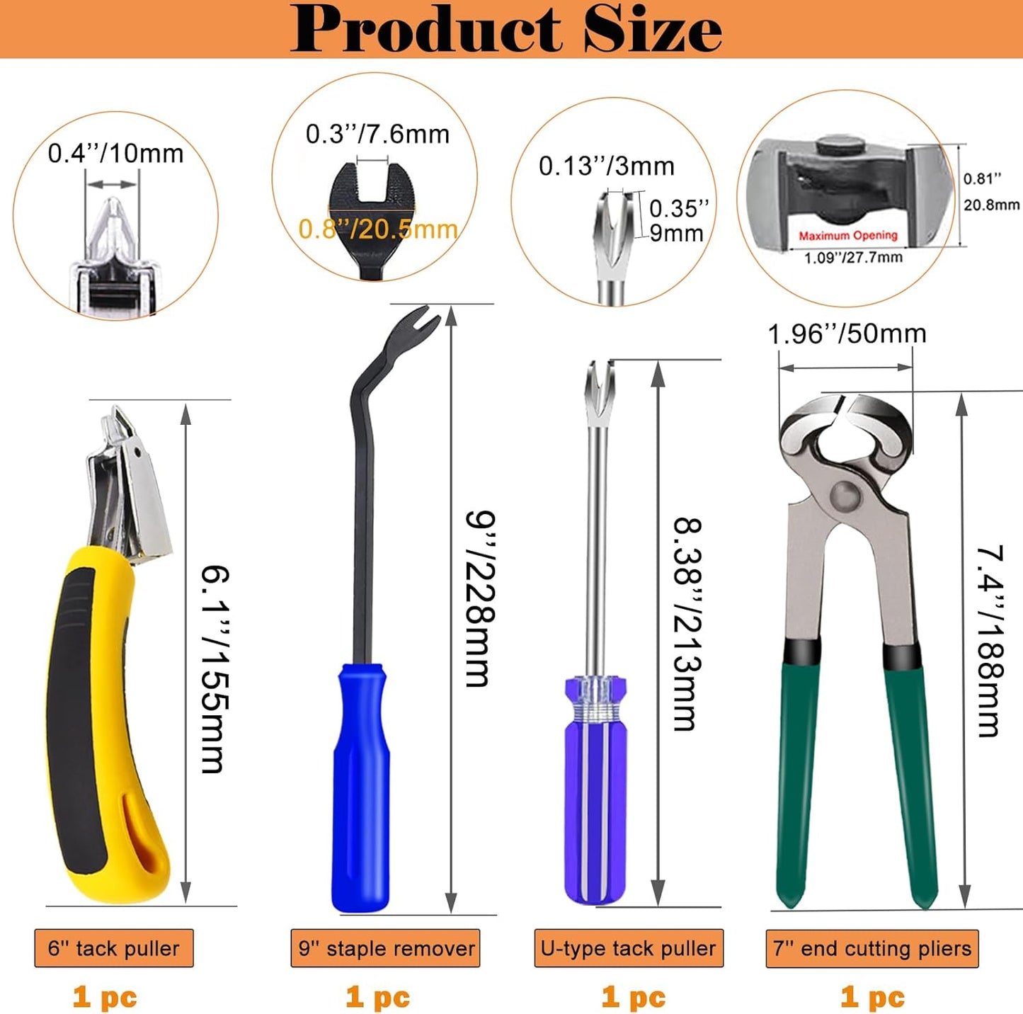Skiennix Upholstery Staple Remover Tool Set - 4 Pcs Including V Tip & U Tip Tack Pullers, Nail Remover