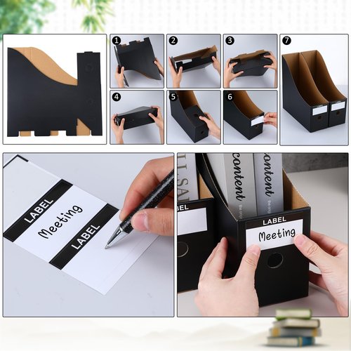 50 Pcs Cardboard Magazine Holder Magazine File Holder Magazine Storage Box Document Magazine File Organizer with 50 Pcs Labels for School Office Home Supplies (Black)