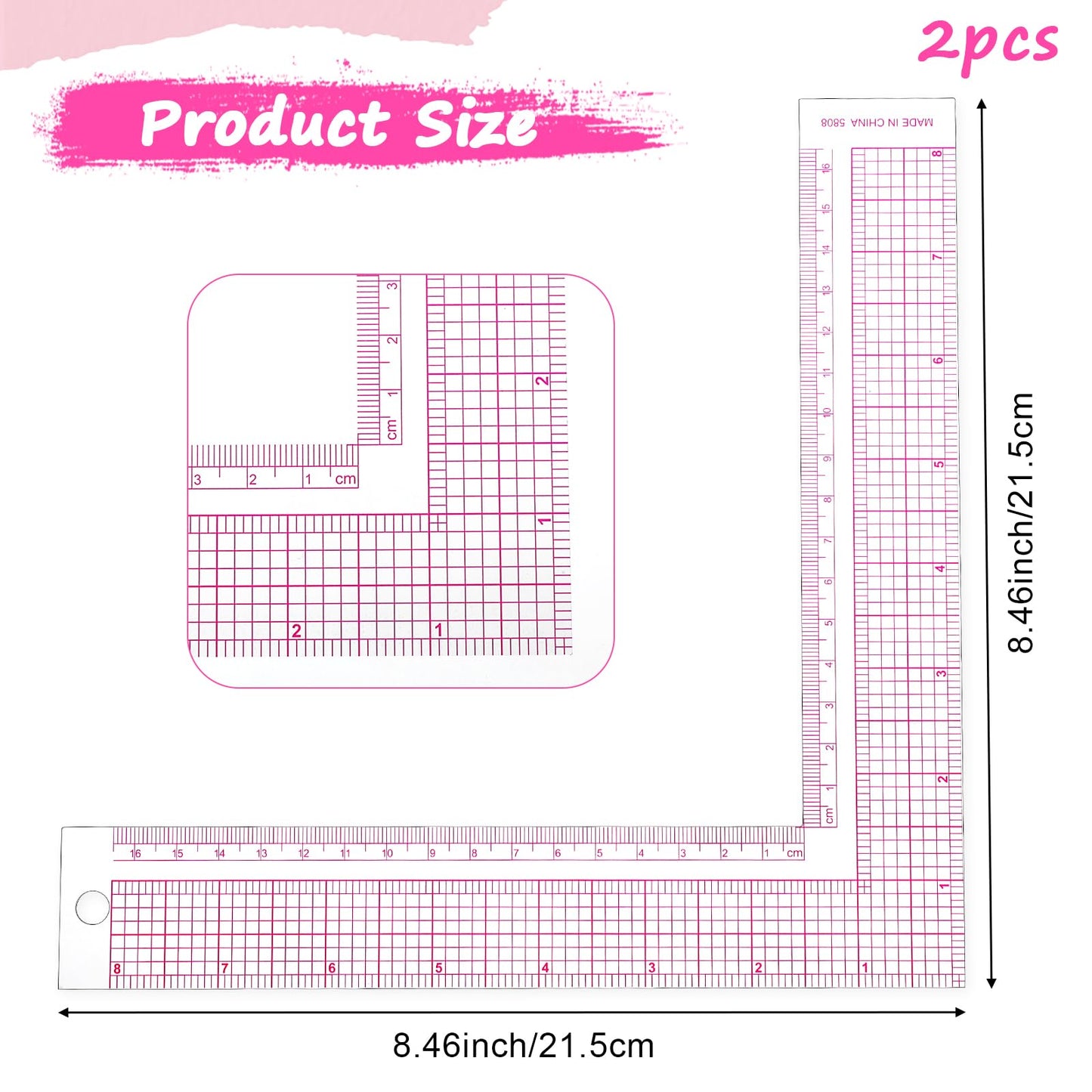 Mabor 2Pcs Clear Sewing Ruler, L-Square Plastic Measure Ruler 90 Degree