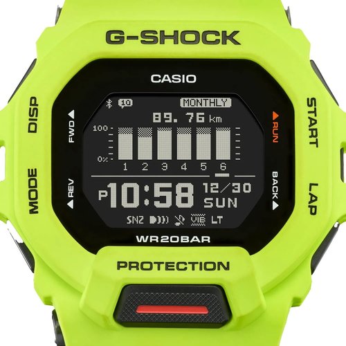 Casio G-Shock G-Squad Move Fitness Watch - Digital Connected, Lime Green Resin Strap, GBD200-9