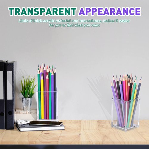 AFOROEOA 10 Pack Clear Acrylic Pen Holder Makeup Brush Holder Desktop Pencil Organizer Acrylic Pencil Cup Stationery Organizer Accessory for School Makeup Desk Office Pen Organizer