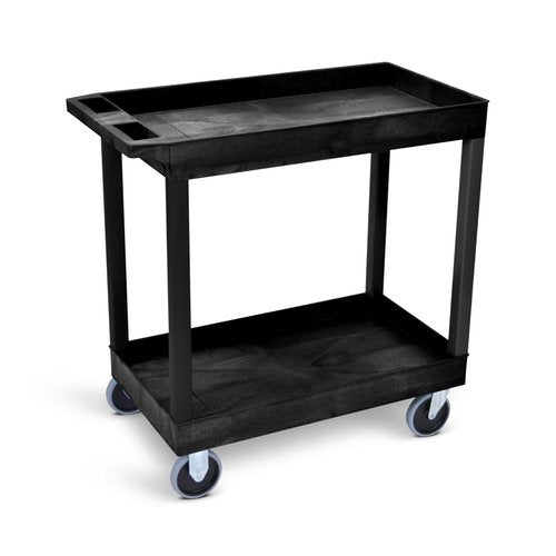 Luxor EC11HD-B 32" x 18" Tub Cart - Two Shelves, Four 5" Heavy-Duty Casters, Two Stationary and Two Full-Swivel with Locking Brake, 125 lbs. Capacity Per Shelf, Ergonomic Push Handle