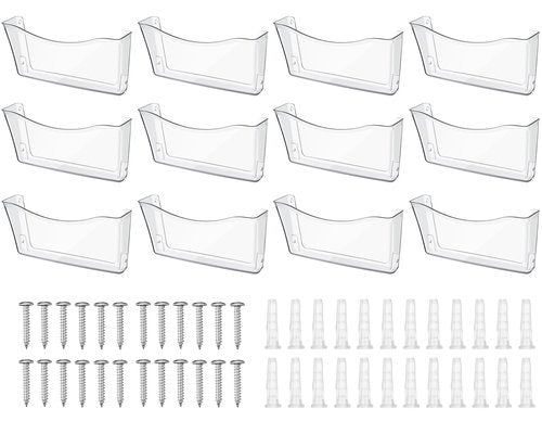 Colarr 12 Pcs Expandable Pocket Wall File Set Plastic Wall Mountable Space Saving Files Office Wall Organizer Wall Mount File Holder Wall Hanging File Organizer for Mail Letter Magazine (Clear)