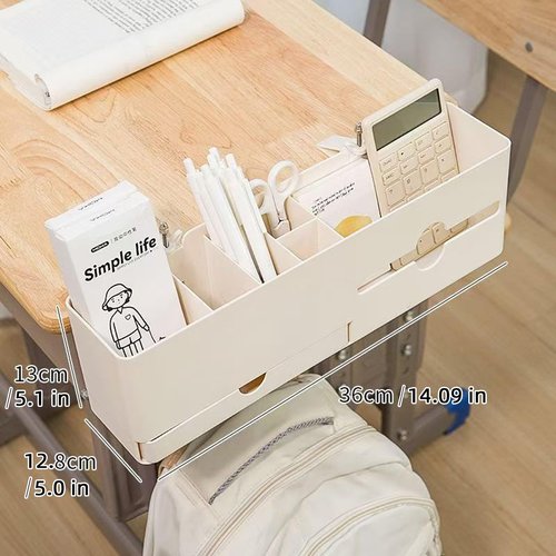 Desk Side Storage Organizer, Desk Cup Holder, No Drill Pen/Pencil/Phone Holder with Hanging Under Table, Clamp On Desktop Side, Stationery Organization Accessories for Home Office(L-size)