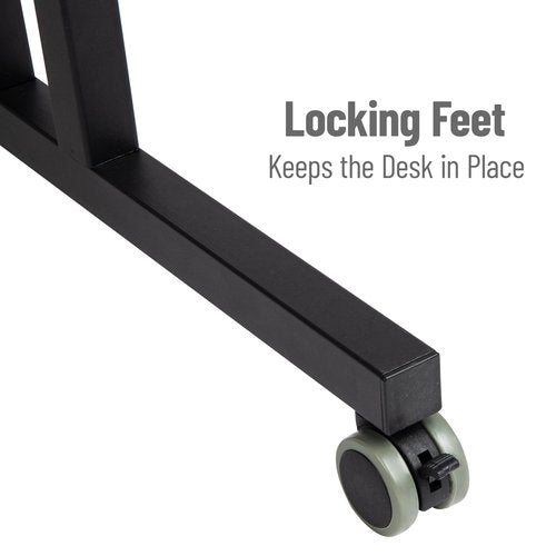 Mind Reader Standing Desk, Adjustable Height Laptop Workstation, Portable Rolling Desk on Wheels, Two-Tier Metal Frame, Black
