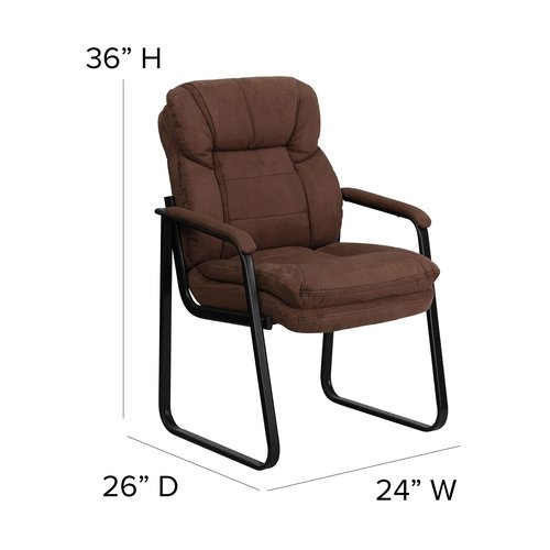 Flash Furniture Isla Brown Microfiber Executive Side Reception Chair with Lumbar Support and Sled Base