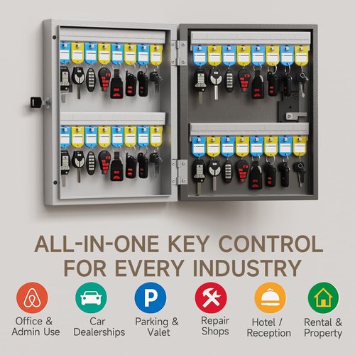 WeHere 32 Key Lock Box Wall Mount, Smart Key Cabinet with APP Bluetooth/Fixed/Dynamic Password/OTP Share Unlock, Security Lockbox ERP for Valets/Realtors/Office/Hotel Key Management