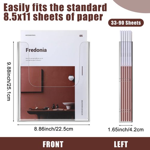 Wesiti Acrylic Brochure Holder 8.5 x 11 Inches Wall Mount Flyer Holder Plastic Slat Wall Display Single Pocket Box for Magazines Poster Papers Files Menu Pamphlet Literature Documents (12)