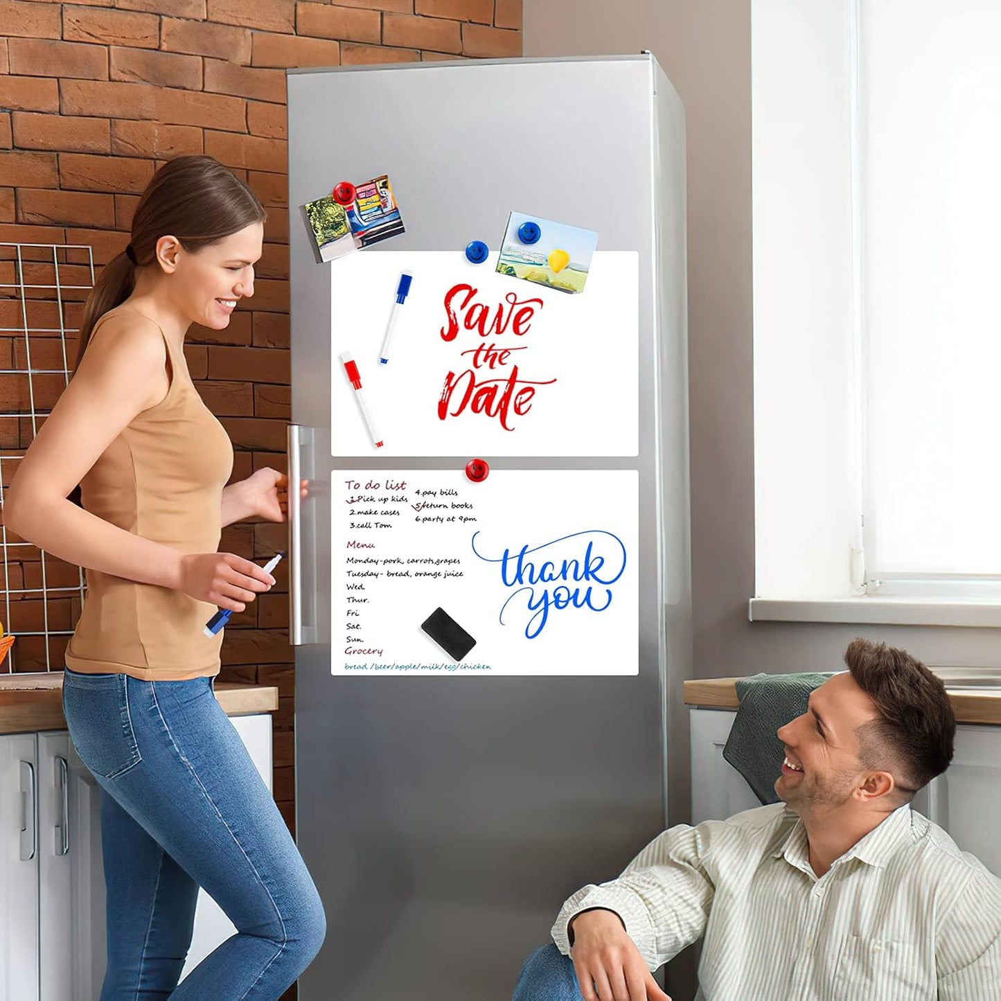 Skiennix Magnetic Whiteboard - 2 Pack 16x12 Inch Dry Erase Boards with Markers & Eraser | Kitchen Planner & Grocery List Organizer