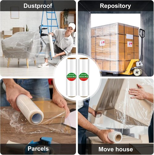 DOTUHAO Stretch Wrap, 18 Inch x 2000ft Shrink Wrap Roll, 80 Gauge Stretch Film, Pallet Wrap Stretch Film, Plastic Wrap for Pallet Wrapping Shipping Moving (2PCS)