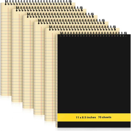 Resurhang 6 Pcs Legal Pad Top Spiral Bound Notebook 70 Sheets Wirebound Notepad Double Sided Ruled Memo Steno Pad with Stiff Back Cover for Business(8.5 x 11 Inches,No Holes,Yellow)