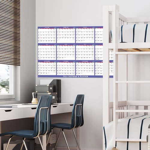 2026 Dry Erase Calendar - 2026 Yearly Wall Calendar, 48" x 32", JAN.2026 - DEC 2026, 2026 Wall Calendar, 12 Month Dry Erase Calendar for Wall, XL Large, Wet & Dry Erase Laminated, Horizontal/Vertical - Purple