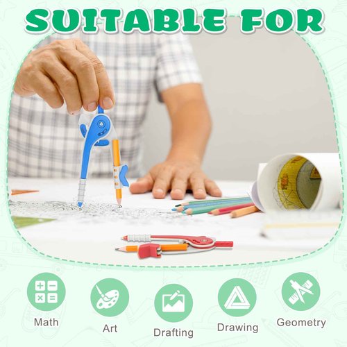 ZEALOR 64 PCS Math Compass Geometry Math Set 6 Inch Plastic Drawing Compass with Pencils for Math Student Classroom School Office Woodworking Art Drawing