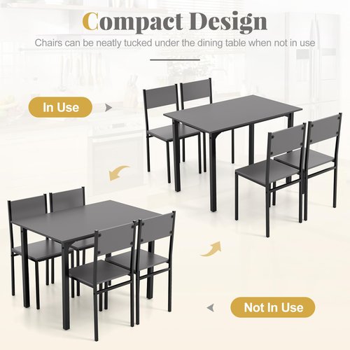 Giantex Dining Table Set for 4, 5-Piece Kitchen Table Set with Dinner Table, Dining Chairs, Metal Frame, Space-Saving Dinette Set for Living Room Restaurant, Breakfast Nook Table Set, Grey