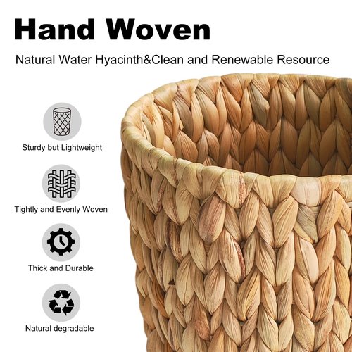 Coeusy Wicker Trash Can,Small Bathroom Trash Can,Water Hyacinth Wicker Waste Basket for Bathroom,Boho Waste Basket for Bedroom,Home Office,Compact Spaces(2 Gallon Round)