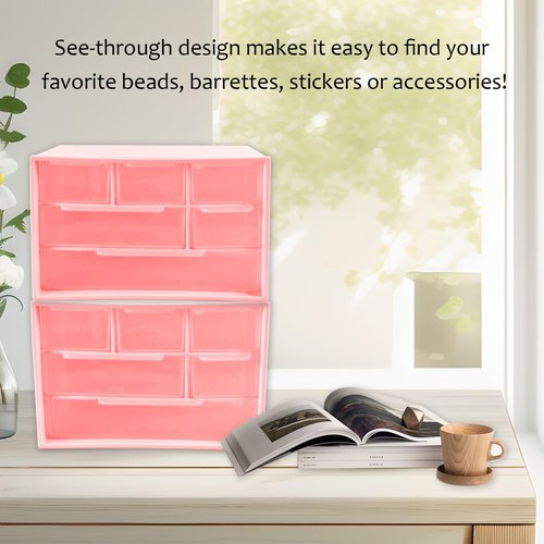 Mini Desk Drawer Organizer with 6 Clear Drawers – Small Plastic Storage Box for Office, Classroom, Crafts, and Home Desktop Organization (7" x 3.9" x 4.7")