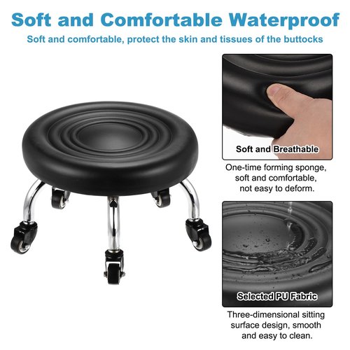 PATIKIL Low Rolling Stool with Wheels PU Leather Low Roller Seat Chair for Home Office Garage Shop, Black