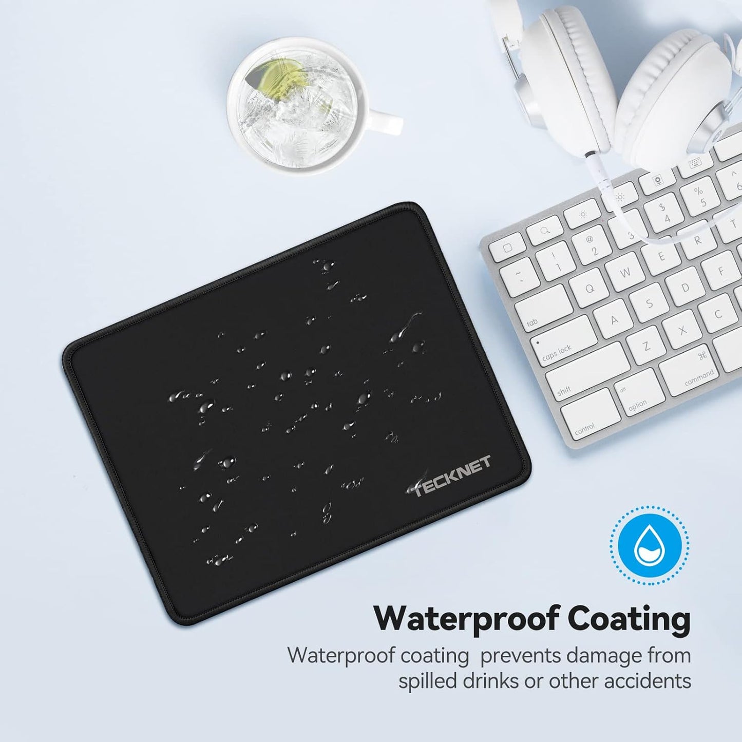 TECKNET Gaming Mouse Pad - Waterproof Surface, Anti-Fray Stitching & Non-Slip Rubber Base | 4 Pack - Black