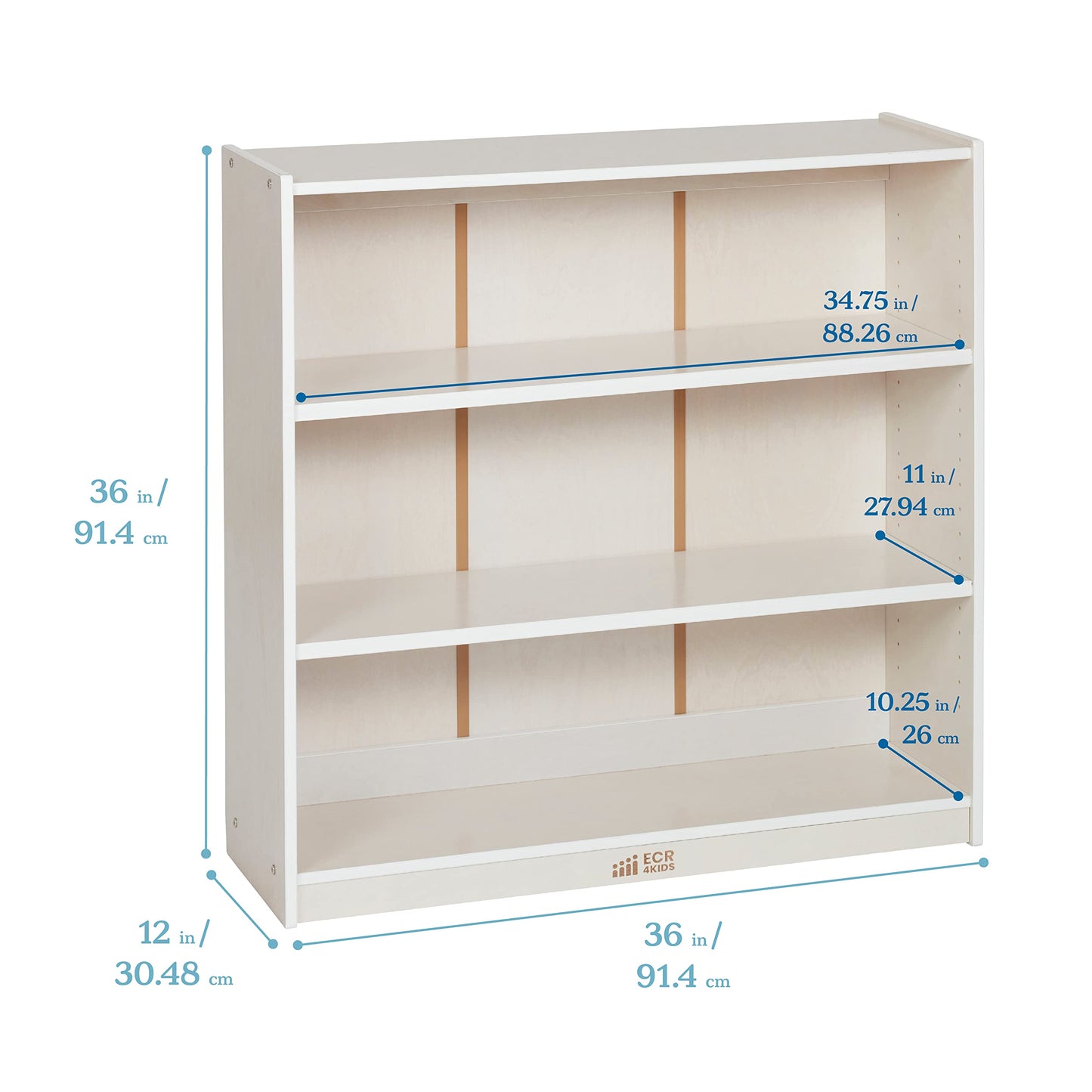 ECR4Kids Classic Wooden Bookcase with Adjustable Shelves, 36in, Classroom Bookshelf, White Wash