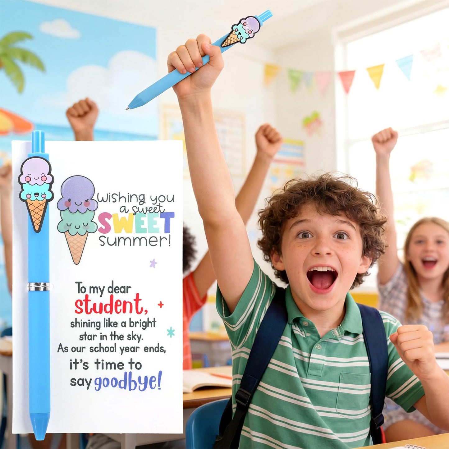 Gueevin 36 Sets End of the Year Gifts for Student Bulk End of the School Year Funny Animal Ballpoint Pens and Motivational Cards from Teacher Preschool Graduation Party Favor Supplies