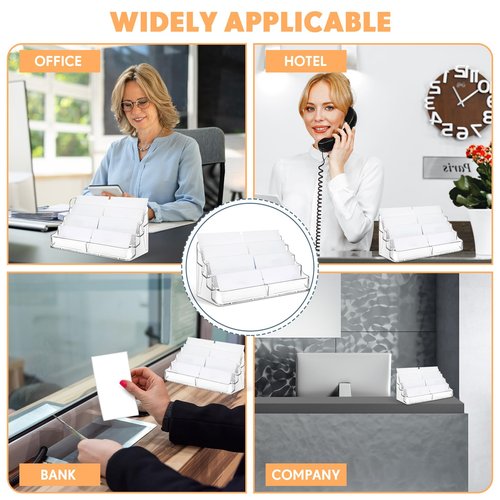 Jutom 4 Pcs 8 Pocket Acrylic Business Card Holder 7.68 x 3.43 x 3.82 Inch Multi Business Card Holder Display Clear Stand Card Organizer for Desk Literature Flyer Pamphlet
