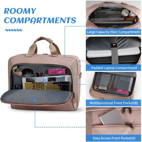 Laptop Bag 17.3 Inch Laptop Briefcase Large Waterproof Laptop Case for Men Women Business Office Work Computer Bag 17 Inch Adjustable Shoulder Messenger Bag, Pink