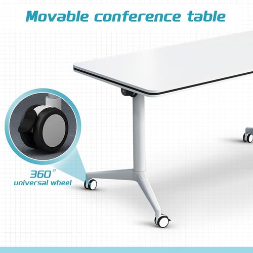 QXYXSM Conference Room Tables, Folding Conference Tables White Modular Conference Table Meeting Table with Wheels (10, 47.2")