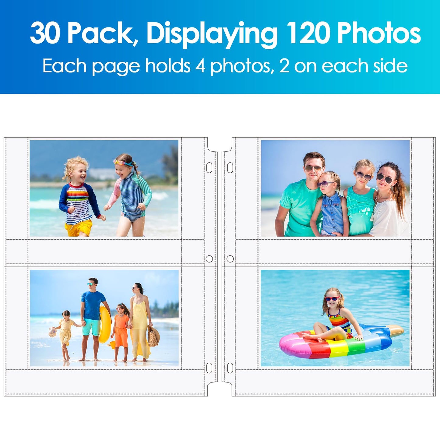 MaxGear 30 Pack 4x6 Photo Sleeves for 3 Ring Binder (120 Pictures),2 Pocket
