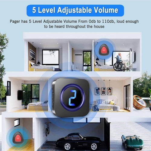 LIKEPAI Black Caregiver Pager Wireless Call Bell Personal Alarm Caregiver Call Button Life Alert System for Seniors Patients Home Elderly Help Assistance Pagers at 1,000ft Long Range 2 SOS Buttons
