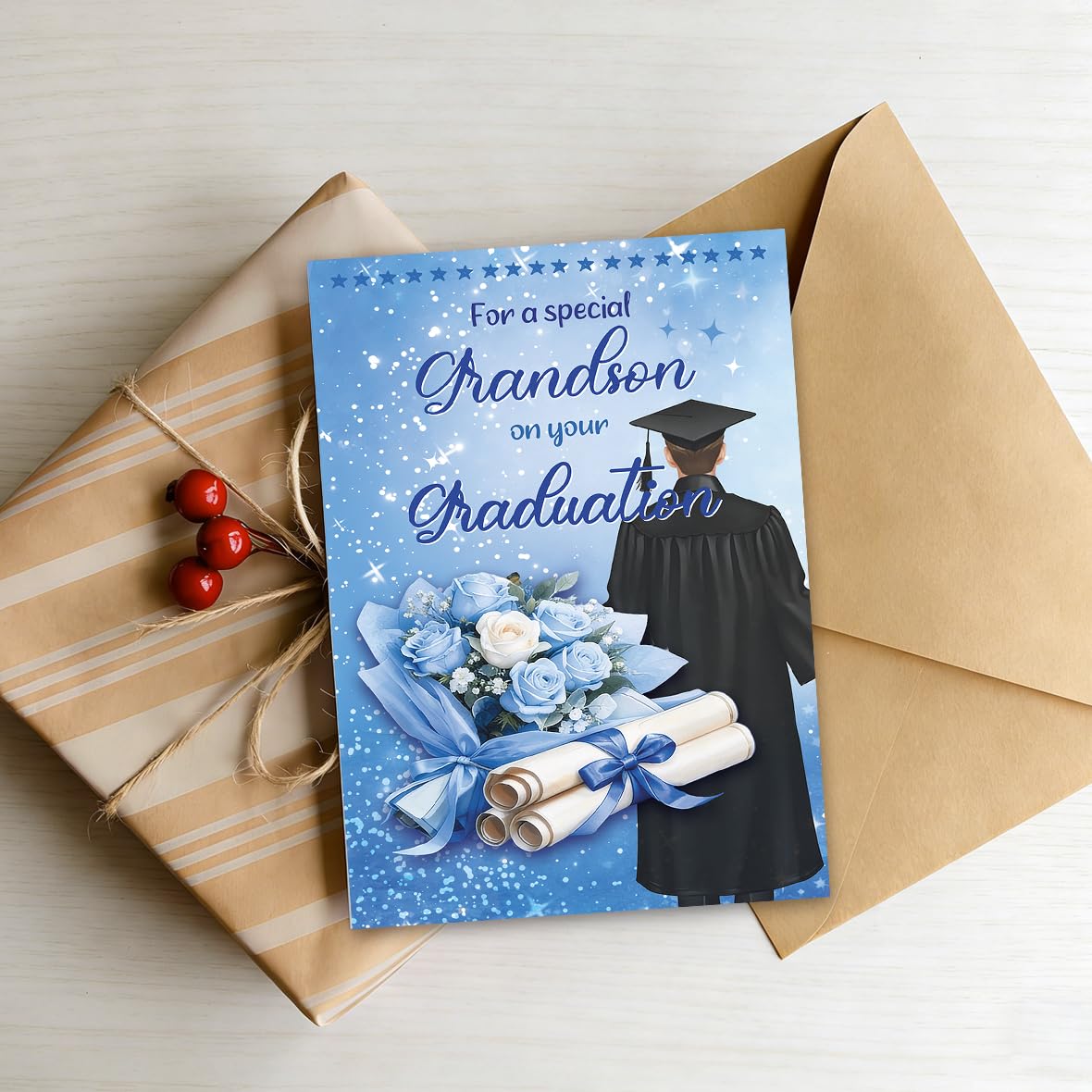 ATTLVV Grandson Graduation Card, Graduation Gift for Grandson, Congratulations Card with Printed Message Inside, with Luxury Envelope and Gold Seal Sticker