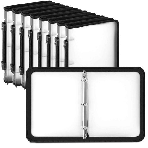 Teling 8 Pcs Zipper Binders with 3 Ring Zipper Binder, Refillable Plastic Clear File Organizer Planner for Projects, Assignments, Memos, School Work (1 Inch,White)