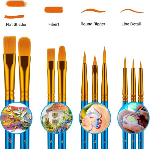 Skiennix 30-Piece Paint Brush Set - Versatile Brushes for Acrylic, Oil & Watercolor Painting | Ideal for Artists & Crafts, Blue