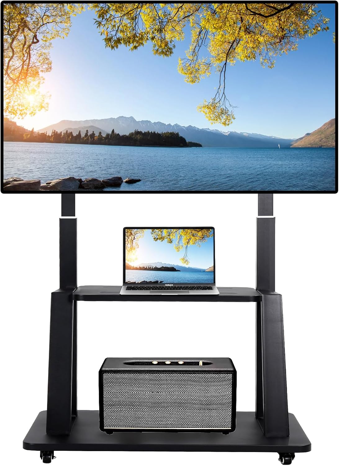 Skiennix Mobile TV Stand - Height Adjustable Rolling Cart for 42-86 Inch TVs | Heavy Duty, Portable Design, 220lbs Capacity