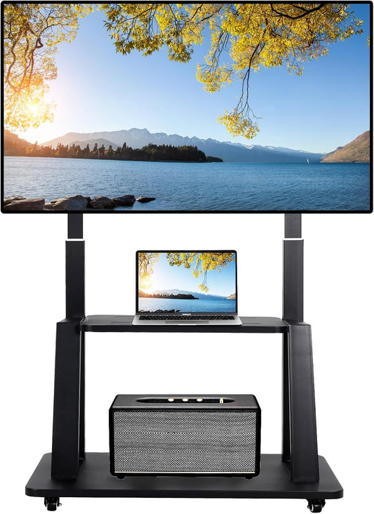 Skiennix Mobile TV Stand - Height Adjustable Rolling Cart for 42-86 Inch TVs | Heavy Duty, Portable Design, 220lbs Capacity
