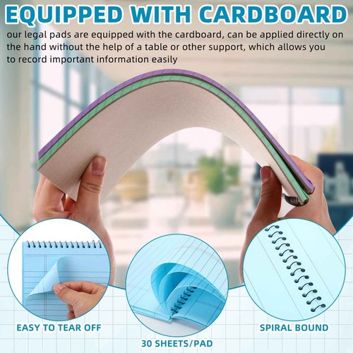 Marspark 50 Pcs Back to School Supplies 8.5 x 11 Spiral Legal Pads Top Bound Steno Notebook and Retractable Ballpoint Pen, Pastel College Ruled Notepad Pens Sets Tear Line for Removal Spiral Note Pad