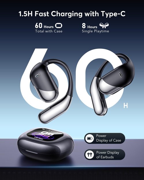 AI Translation Earbuds: Real-Time 144 Languages Translator Earphones, Audifonos Traductores Inglés Español, Bluetooth 5.4, OWS Open Ear & LCD Touch, Ideal for Travelers, Business & Language Learners