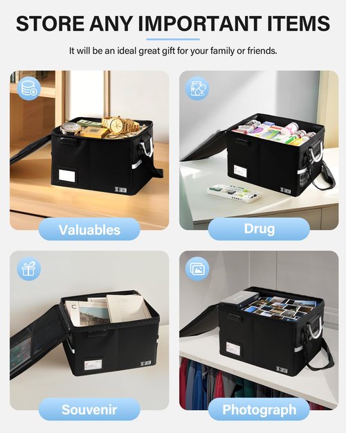 Fireproof Document Box, File Organizer for Hanging File Folders, Portable File Box with Handle, Fire Proof Safe for Home Documents, Office, Important Document Organizer, Safe Box Fireproof Waterproof