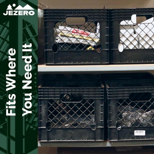 JEZERO 16 Quart Heavy Duty Plastic Crate | Stackable Multi-Purpose Storage Bin for Garage, Home, Office, Groceries, Outdoor, Camping & Kayaking | Black Utility Tote, 13" x 13" x 11"