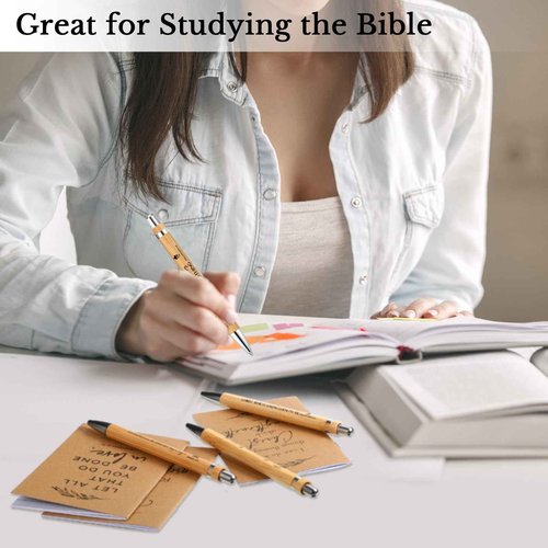Fuutreo 300 Pcs Christian Gift Bible Verse Prayer Journals Bible Pens Inspirational Religious Notebook Mini Scripture Pocket Notepad for Church Pastor Christmas Men Women Sunday School (Classic Style)