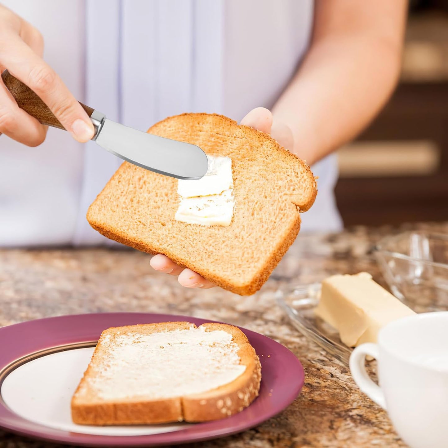 AOZBZ Butter Spreader Knife Set - 2 Stainless Steel Knives with Wooden Handles for Cheese & Spreads