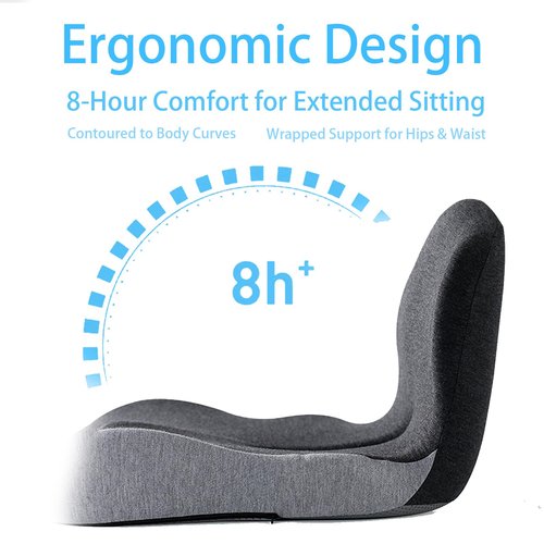 Memory Foam L-Shaped Integrated Seat Cushions - Office Chair Seat Cushion, Seat Cushion for Tailbone Pain Relief, Car Seat Cushions for Driving Lumbar Support(Black Gray)